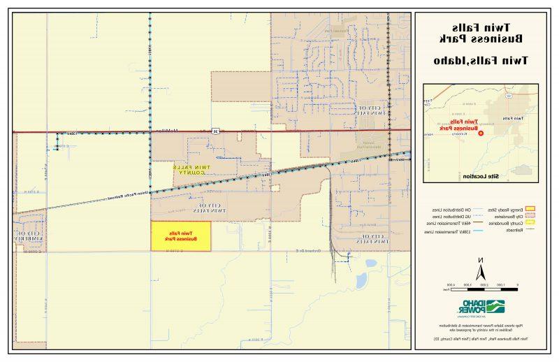 A map showing the address and layout of the Twin Falls Business Park